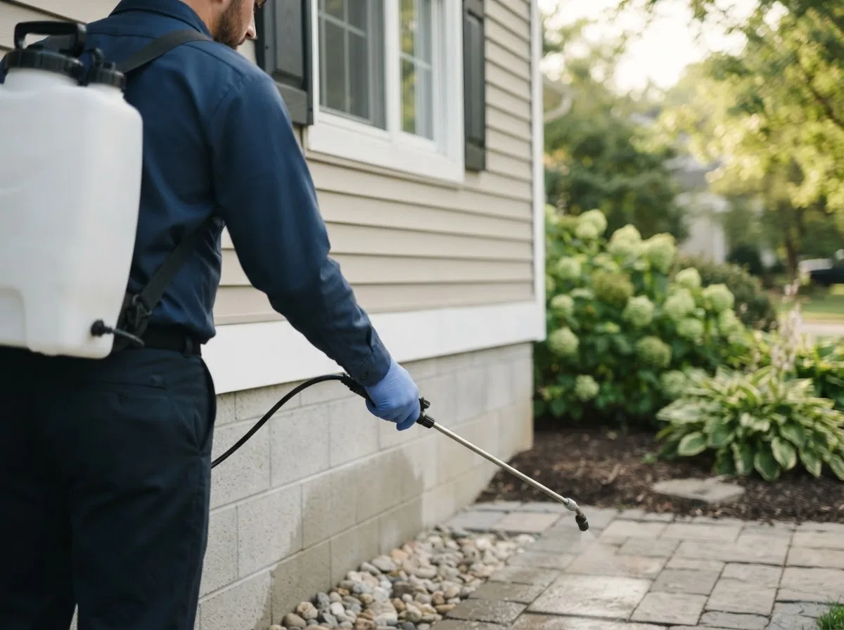 Pest control technician inspecting a home in Mclean, NE